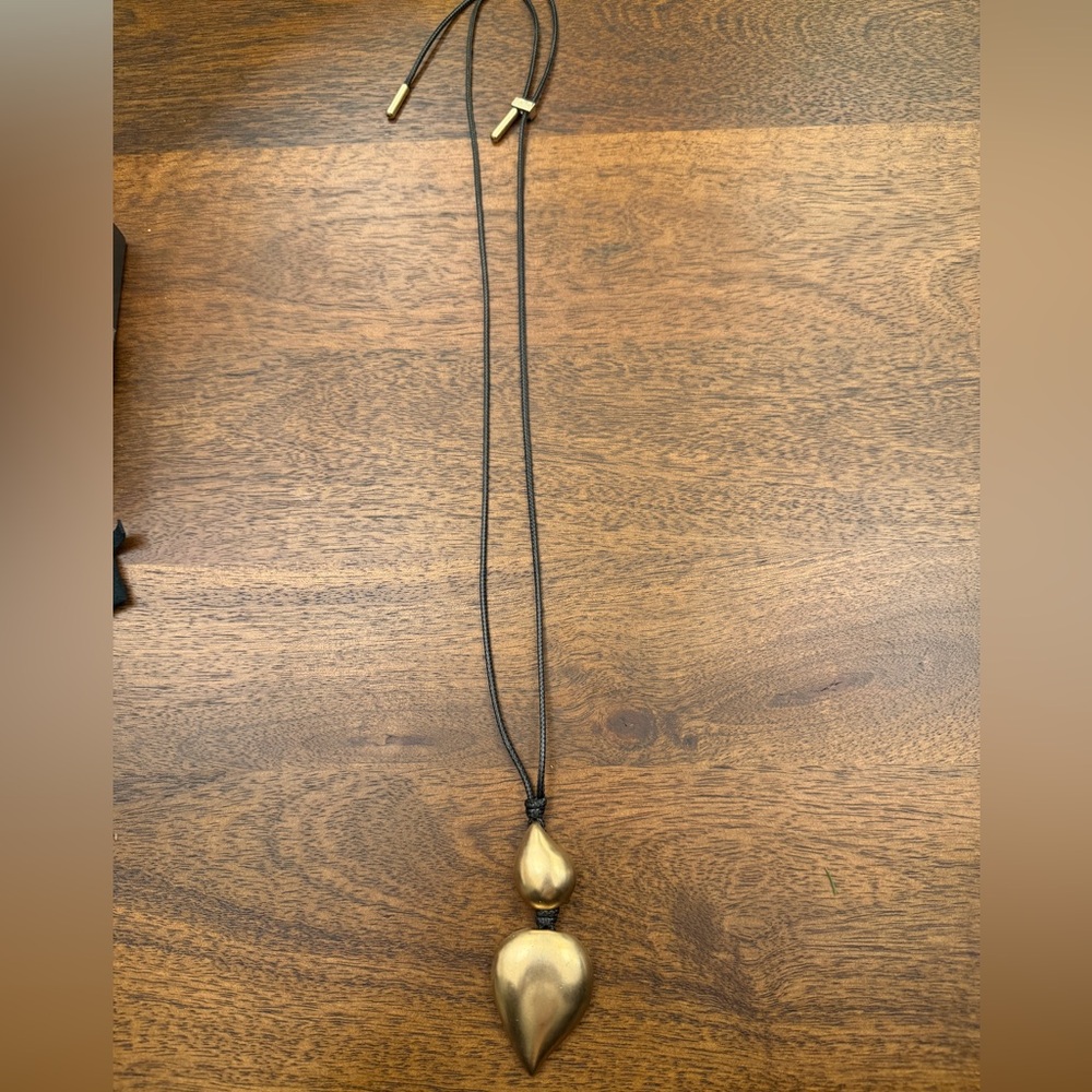 Modern Gold Tone Statement Pendant Necklace on Black Cord – Adjustable